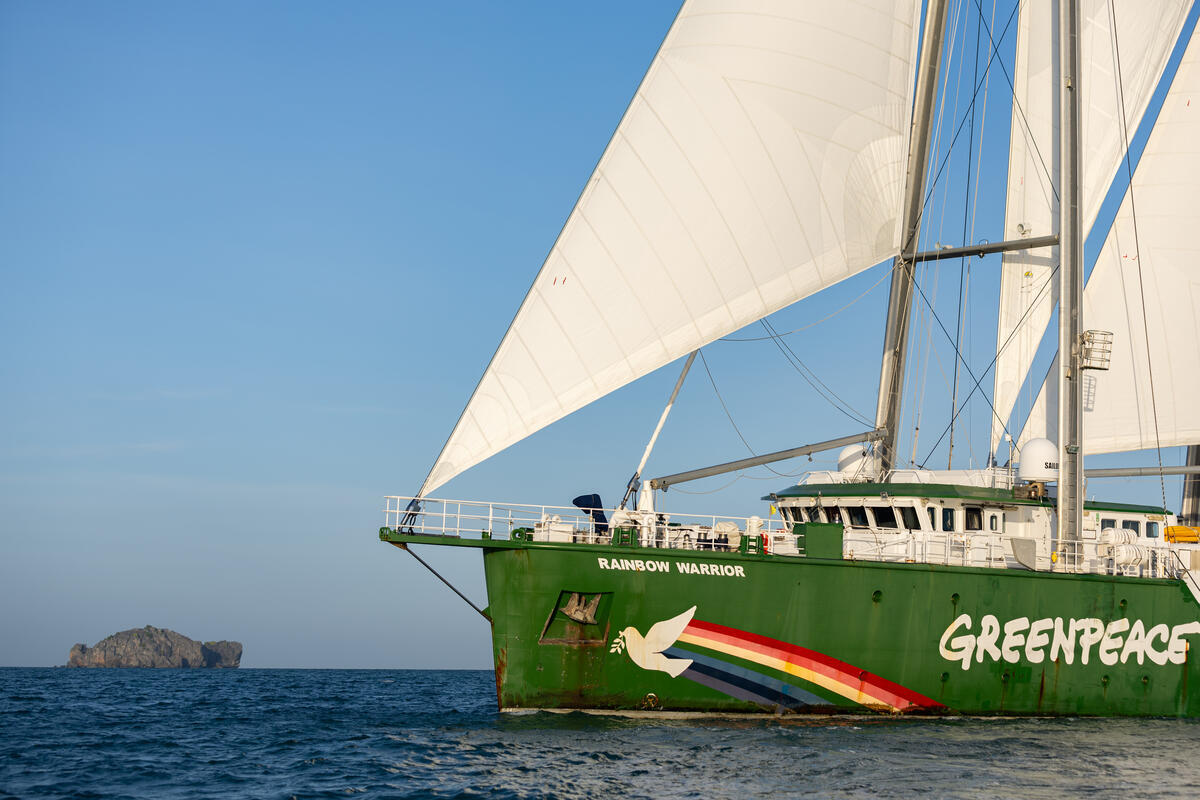 2024 年船艦「彩虹勇士號」航行泰國安通國家公園(Angthong Marine Park)。 © Baramee Temboonkiat / Greenpeace