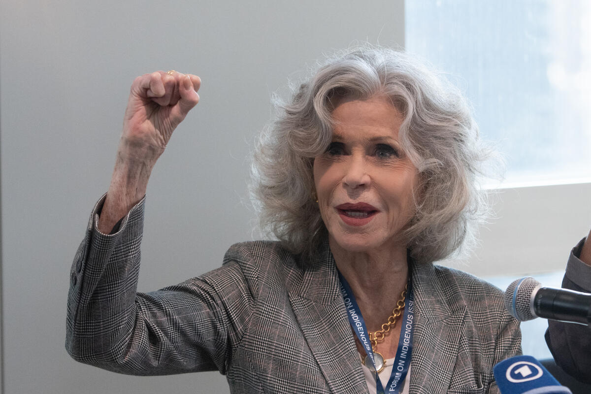 Jane Fonda Addresses UN Global Ocean Preparatory Commission in New York. © Stephanie Keiith / Greenpeace